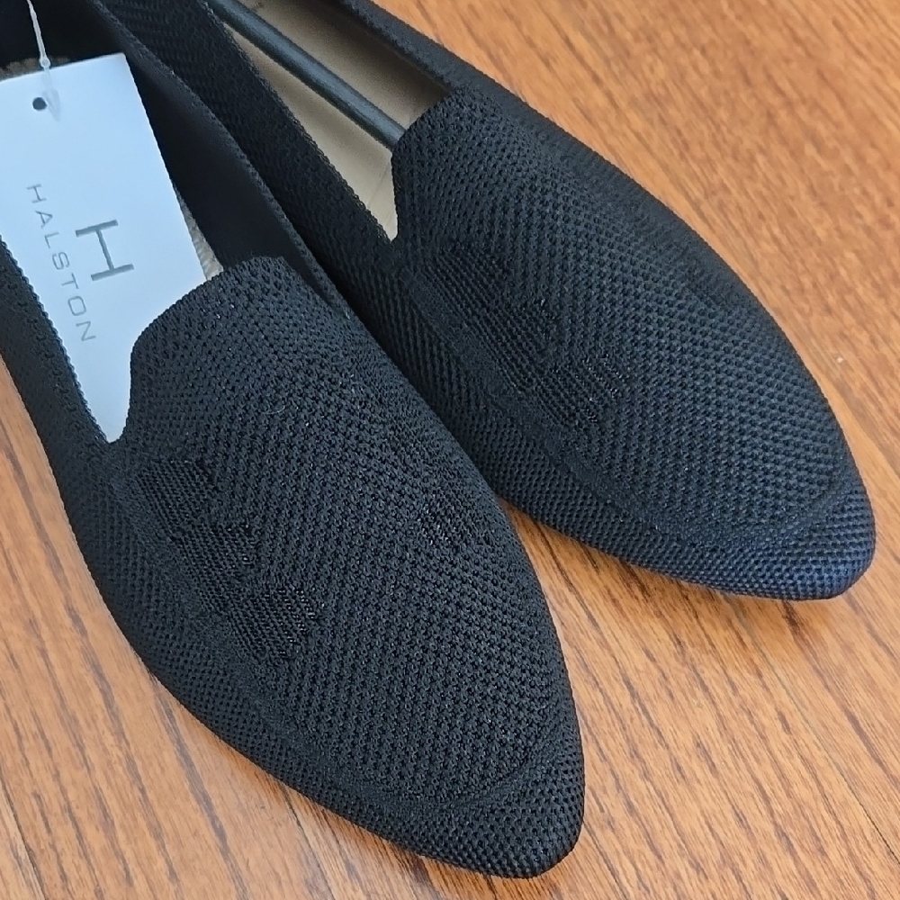 H By Halston Women's Size 9.5 Black Knit Pointy Toe Lightweight Flat Loafers